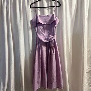 Lumiere Lilac Lavender Pleated Belted Sleeveless  Midi Dress - Size L